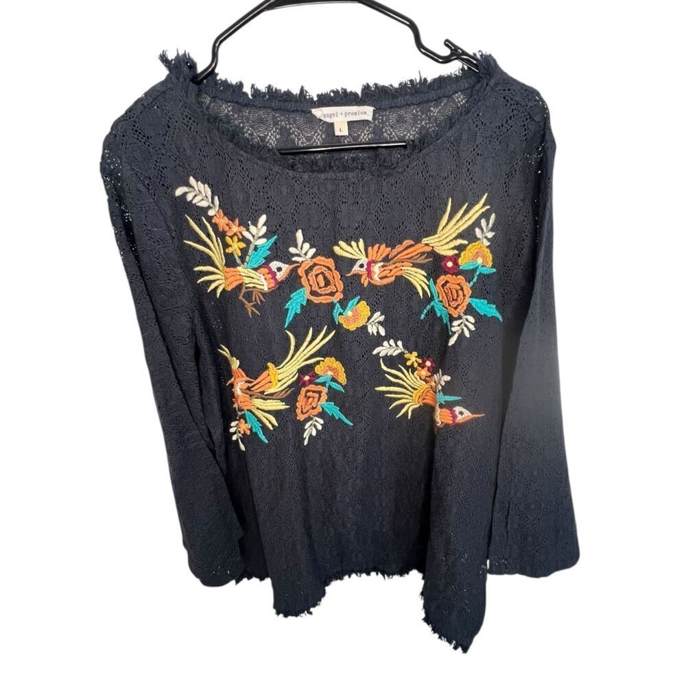 Angel Premium Bird And Floral Embroidered Long Sleeve Blouse
